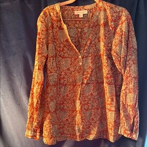 Orange and Brown Long Sleeve Buttoned Blouse